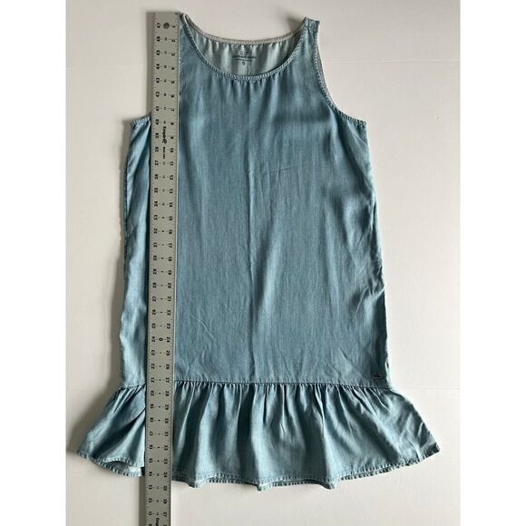 Vineyard Vines Girls Sleeveless Drop Ruffle Hem Dress Light Chambray Size XL/16 - Picture 7 of 9